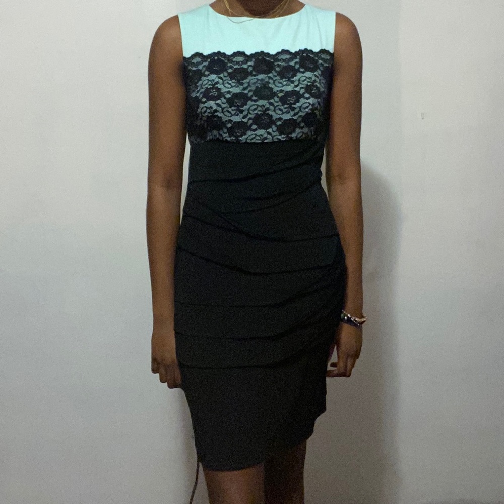 Mint and Black Ruched Bodycon Dress